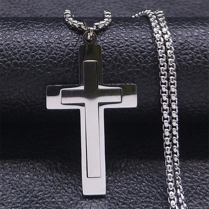 HNSP Edelstahl Kreuz Anhänger Kette Halskette Für Männer Christus Jesus Schmuck Katholische Kruzifixe Rosenkränze Zubehör
