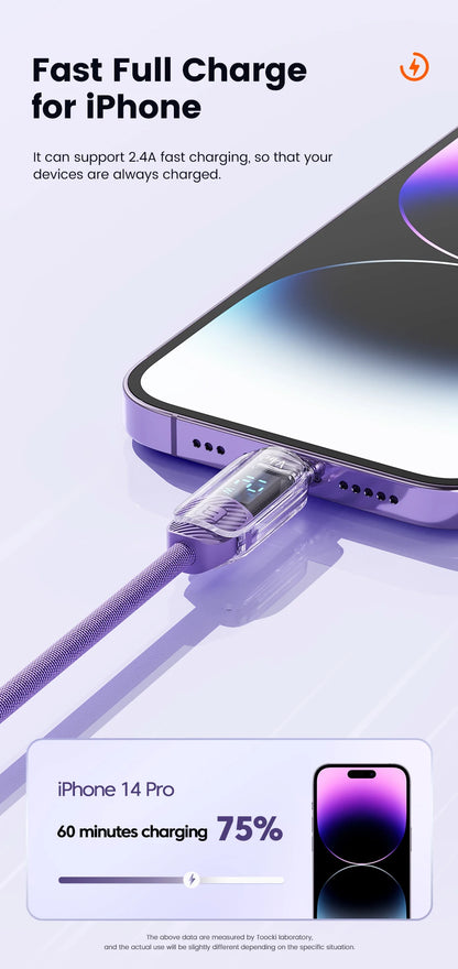 Toocki USB Cable for iPhone 14 13 Pro Max 2.4A PD Fast Charging Charger iP Cable for iPad Data Cord iPhone X XS XR Lighting Wire