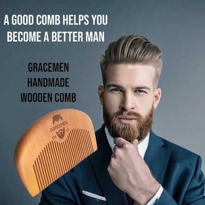 Grancemen Beard Kit-Bamboo Handle Boar Bristles Brush & Peach Wood Comb & Stainless Steel Trimming Scissors With Bag for Men