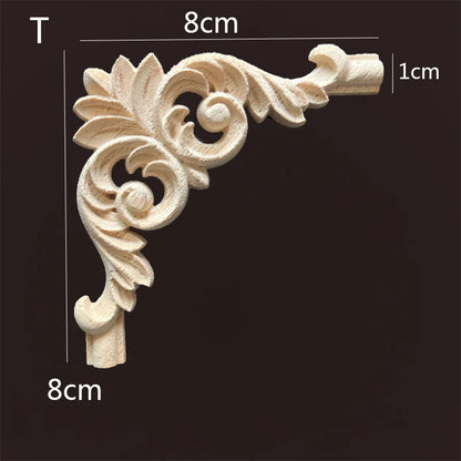 Wood Applique Corner Natural Floral Wood Carved Figurine Craft Home Decoration Accessories Background Wall Decoration Decal