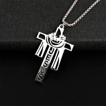 Stainless steel Thorn Jesus Cross Necklace for men's casual religious Cross pendant necklace jewelry