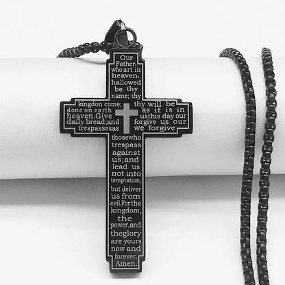 HNSP Stainless Steel Bible Big Cross Chain Necklace Pendant For Men Neck Jewelry Religion Accessories