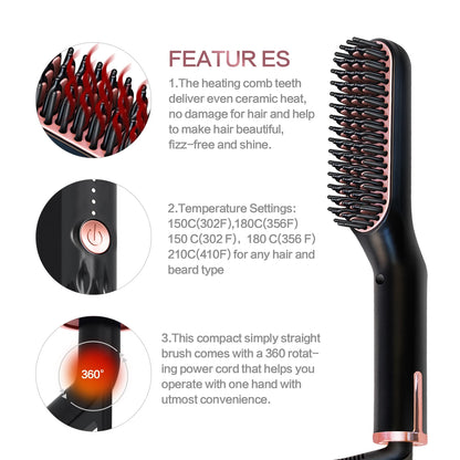 Hot Comb Straightener Heating Comb For Men Beard Electric Negative Ion Hair Straightening Brush Wet Dry Use Quick Hair Styler
