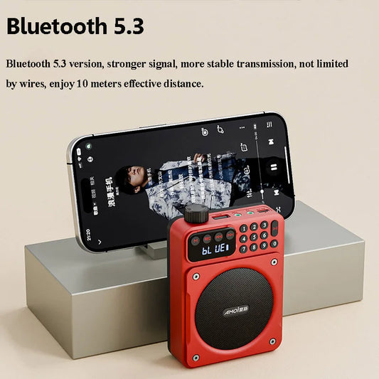 Mini Digital FM Radio HD Display 76-108mhz Radios Wireless Bluetooth 5.3 Speaker Portable Voice Amplifier with TF Card USB Slot