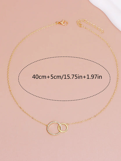 Edelstahlhalsketten für Damen, modische dünne Kette, minimalistisch, zierliche Halskette mit Doppelkreis-Anhänger am Hals, Schmuck