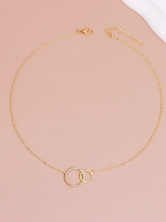 Edelstahlhalsketten für Damen, modische dünne Kette, minimalistisch, zierliche Halskette mit Doppelkreis-Anhänger am Hals, Schmuck