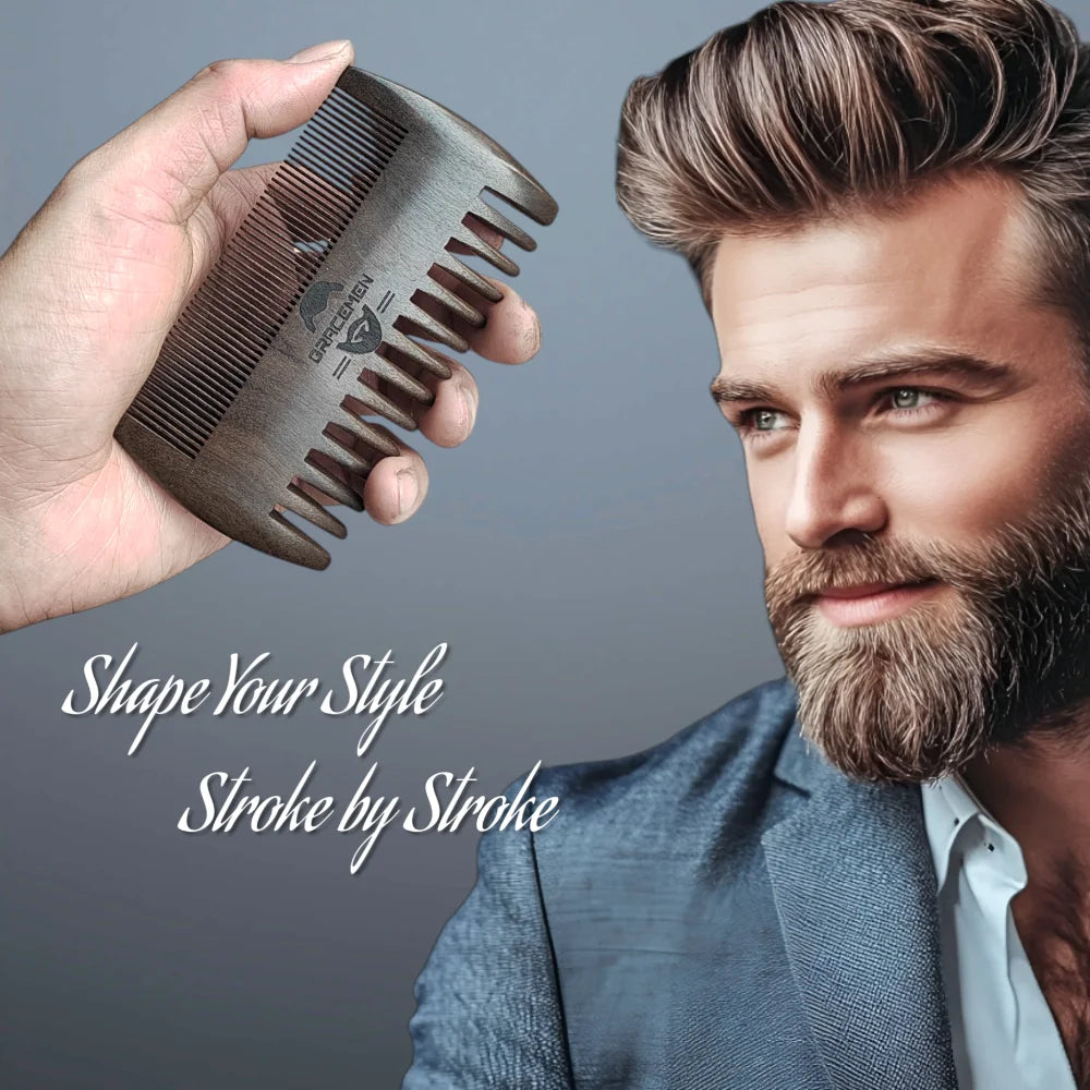 Gracemen Retro Beard Set - Boar Beard Brush & Double Sides Comb & Leather Protection Sleeve & Travel Pouch