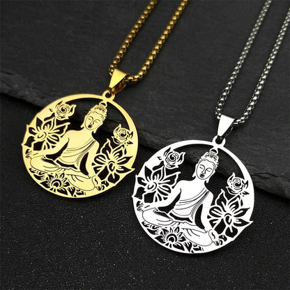Lotus Blume Buddhismus Halskette Für Frauen Männer Edelstahl Gold Silber Farbe Yoga Buddhismus Spirituelle Hohl Kette Schmuck Geschenk