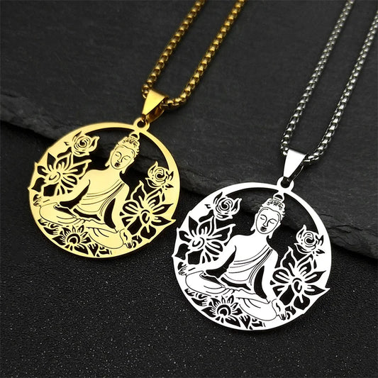 Lotus Blume Buddhismus Halskette Für Frauen Männer Edelstahl Gold Silber Farbe Yoga Buddhismus Spirituelle Hohl Kette Schmuck Geschenk