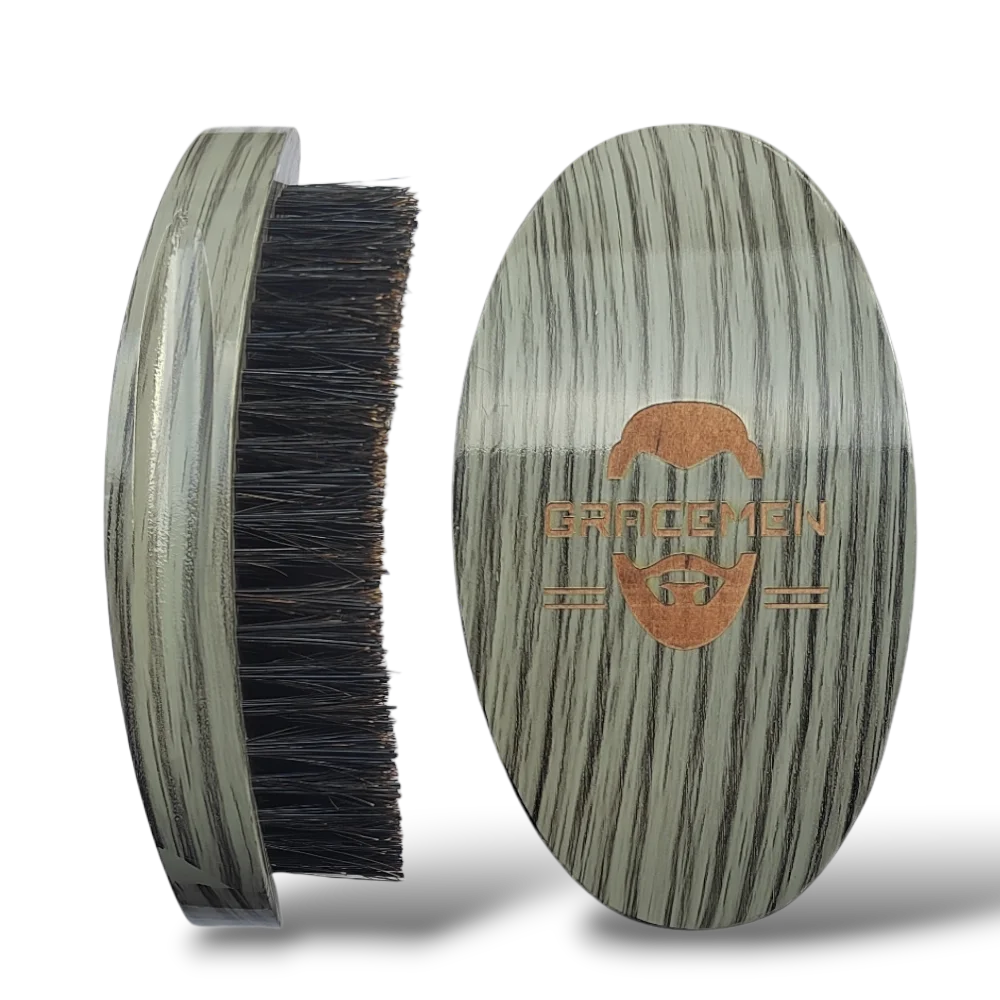 Gracemen Wave Brush 360 Grooming Brush for Wave Hairs Gray Finish Wooden Handle Men's Beard Brush